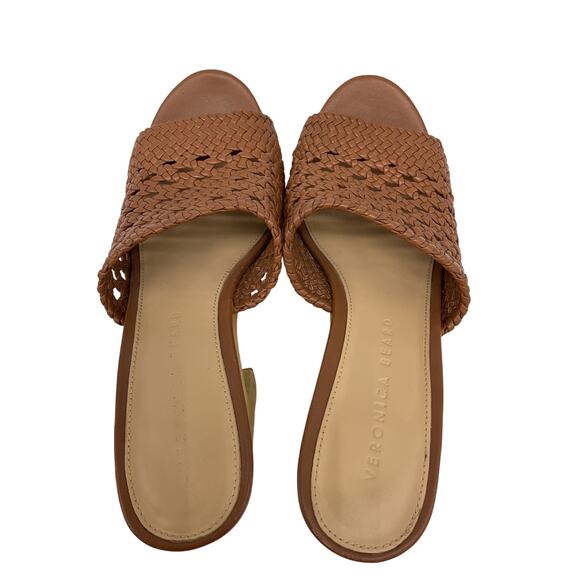 Veronica Beard 'Guadalupe' Brown Woven Leather Wooden-Heel Mules Size 6 - Picture 5 of 7